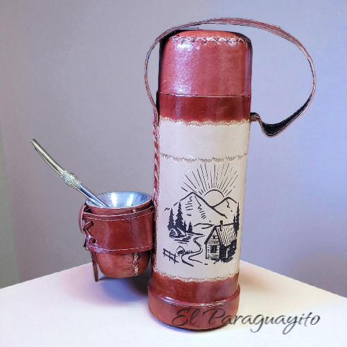Termo Paraguayo artesanal con mate y bombilla