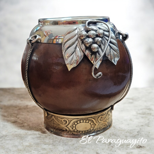 Mate Porongo base imperial alpaca adorno uvas