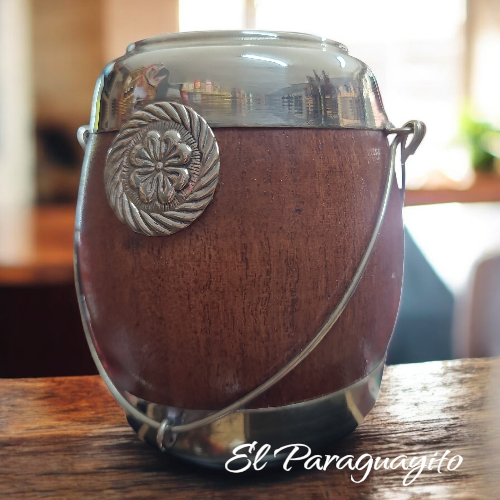 Mate algarrobo pequeño alpaca base y virola con dije