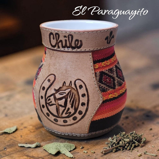 Mate de cerámica cuero y tejido 250 cc
