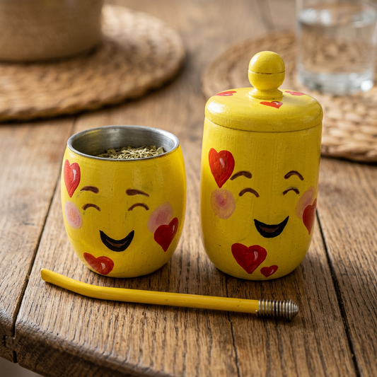 Pack Mate y yerbero pintado modelo Emoji