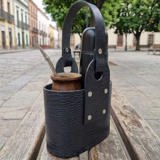 Canasto Matero Cuero 2 Compartimientos clasico