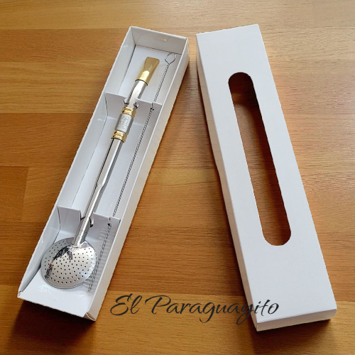 Bombilla Materos base lenteja acero inox y bañada oro