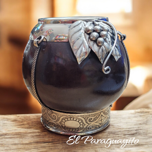 Mate Porongo base imperial alpaca adorno uvas