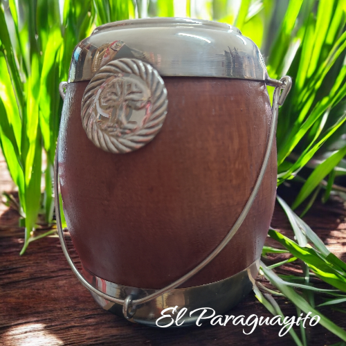 Mate algarrobo pequeño alpaca base y virola con dije