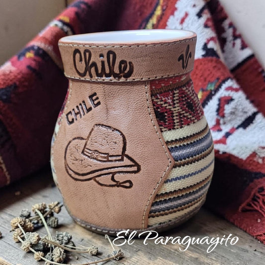 Mate de cerámica cuero y tejido 250 cc