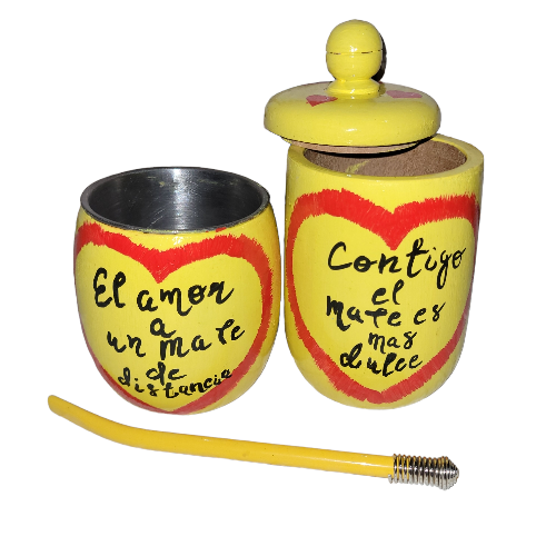 Pack Mate y yerbero pintado modelo Emoji